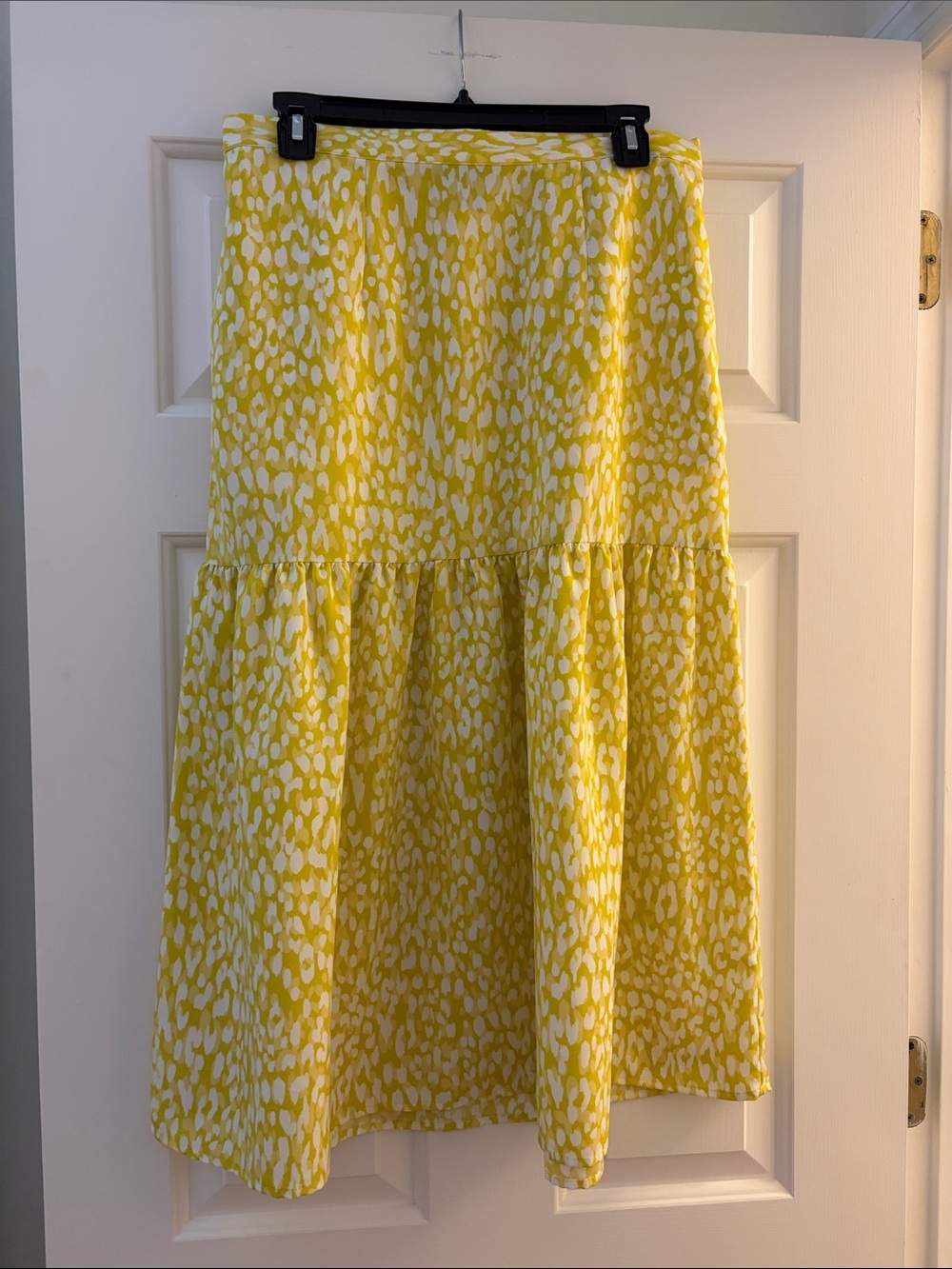 Who What Wear Yellow and White Printed Tiered Midi Skirt